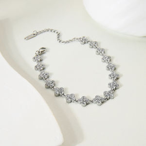 Zircone bracciale a forma di fiore bracciale di lusso per le donne Joyas De Acero inossidabile Al Por Mayor squisito bracciale in acciaio inox - Product Image 1
