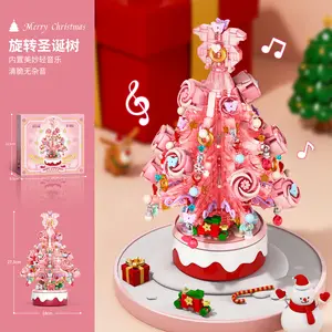 Lele Brother 9017 crystal light Christmas tree rotating music box small particle building block toy Christmas gift 9018