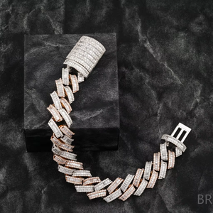 Classy Diamond 12mm Link Bracelet Two Tone <b>Rose</b> Gold Silver Hip Hop Luxury Fashion 7 Inch 14K Gold Plated Jewelry - Product Image 2