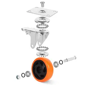 3/4/5 Inch Industrial Medium Duty 75mm Castor Pvc Orange Swivel Heavy Duty Caster Rotating Wheels