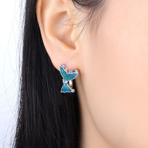 Pendientes de aro con forma de cola de pez en color azul cobre blanco que no se desvanecen, accesorios de fiesta para mujer - Product Image 5