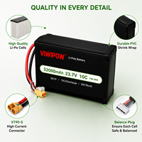 Pin LiPo cho máy bay không người lái, chu kỳ sử dụng dài, 6S 23.7V 32000mAh 10C, đầu nối tùy chỉnh, dành cho máy bay phun thuốc, máy bay hạng nặng