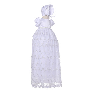 Abito da Battesimo <span class=keywords><strong>Extra</strong></span> Lungo in Pizzo Bianco per Neonati, Vestito da Principessa con Gemme per Matrimoni e Feste, Abito Ricamato per Cerimonie Religiose - Product Image 3