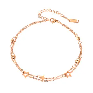 OYA Perhiasan Pergelangan Kaki Rantai Kaki Perhiasan Anklet Lapisan Doule Bintang Gelang Kaki Stainless Steel Mode Rose Gold Disepuh Gelang Kaki untuk Wanita