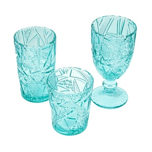 Verre à pied en verre gaufré vintage, pressé à la machine, coloré, pour mariage et hôtel, verres à eau et à champagne sculptés - Product Image 2