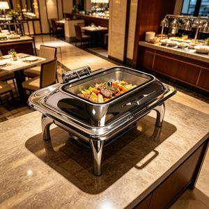 FLEY - Recipiente Rectangular de Acero Inoxidable de 9L con Tapa de Vidrio, Calentador de Alimentos para Buffet de Hotel, Suministros para Restaurantes - Product Image 1