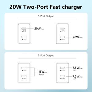 3-Pack Dual Port USB C Fast Charging Block 20W Wall Charger Plug pour <span class=keywords><strong>iPhone</strong></span> 16/15/14/13/12/11/Pro Max/Plus/Xs Max/<span class=keywords><strong>XR</strong></span>/X <span class=keywords><strong>chargeur</strong></span> - Product Image 5