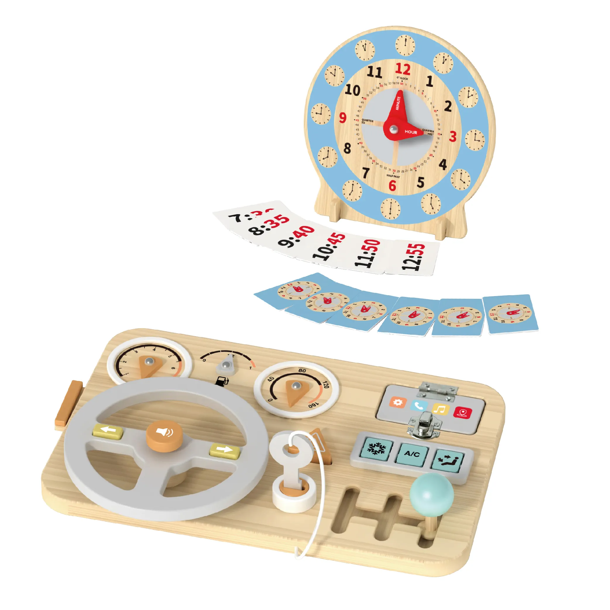 教育玩具アクティビティボードステアリングホイール木製ビジーボード時計時間マッチング時計おもちゃ