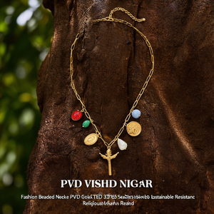 สร้อยคอแฟชั่นประดับลูกปัด ชุบทอง PVD สแตนเลสสตีล 316L ทนทาน เป็นมิตรต่อสิ่งแวดล้อม พร้อมจี้รูปเครื่องรางทางศาสนา - Product Image 3