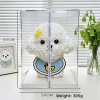 Cadeau Saint-Valentin Anniversaire Chien Caniche Mignon à Fleurs Éternelles Expressions d'Amour Rose PE Chien Malteux Boîte Cadeau Ornement Logo Canard
