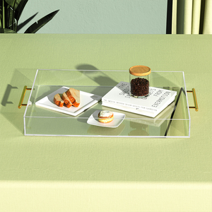 Tùy chỉnh thân thiện với môi trường không thấm nước khay <span class=keywords><strong>Acrylic</strong></span> trong suốt với tay cầm vàng phục vụ như một khay tắm thanh lịch hoặc Khay phục vụ - Product Image 6