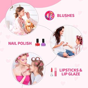 Trousse <span class=keywords><strong>de</strong></span> <span class=keywords><strong>Maquillage</strong></span> <span class=keywords><strong>et</strong></span> Cosmétiques Lavables Non Toxiques en Plastique pour Filles, avec Outils <span class=keywords><strong>et</strong></span> Pinceaux, Idéale pour le Jeu d'Imitation en Crèche - Product Image 2