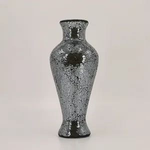 Vaso di vetro a mosaico dorato/nero di vendita calda di lusso fatto a mano alto 16*39cm