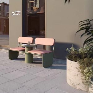 Panca Moderna Quadrata in Metallo per Esterni, Seduta da Giardino per Parchi e Centri Attività, Ideale per Ville - Product Image 5