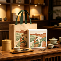 Sac en papier d'art de luxe de haute qualité avec poignée en ruban, emballage de boîte cadeau en carton, boîte à thé haut de gamme, logo personnalisé, image de marque d'entreprise