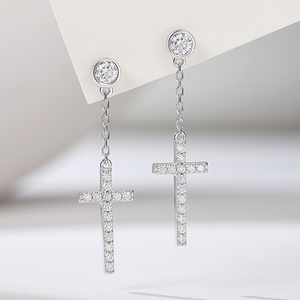 Starsgem S925 Sterling <b>Silver</b> Moissanite Ear Studs DEF VVS Moissanite <b>Silver</b> <b>Earrings</b>-Pure <b>Cross</b> Women's Jewelry - Product Image 1