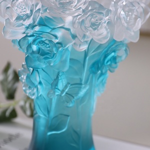 Jarrón de Flores de Vidrio Esmaltado de Color Azul y Blanco, Adorno Creativo para Sala de Estar - Product Image 4