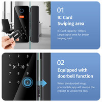 Serrure de porte en verre intelligente avec empreinte digitale, contrôle à distance via l'application Tuya, porte en verre sans cadre 10-14 mm, serrure biométrique électronique PST-GL-B12
