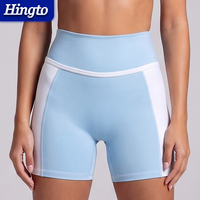 Shorts de yoga taille haute pour femme avec logo personnalisé, blocs de couleur sur les côtés, anti-transparence, ultra doux, style cycliste, pour fitness, gym et cyclisme