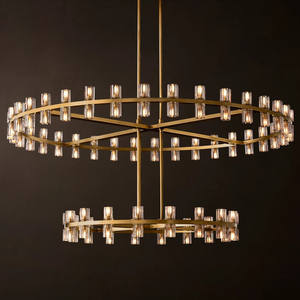 Round LED 2 Tier Chandelier Large Big Brass Chandelier For Living Room Foyer 60" Luxury Gold Crystal Chandelier - Product Image 1