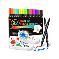 Marqueurs textiles permanents double-embout non toxiques Bonvada en plastique, 24 couleurs, avec logo personnalisé et pointe pinceau pour le bricolage (vente en gros)