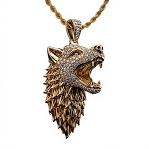 925 Silver Plated Hiphop Wolf Head Pendant Necklace Iced Out Roaring Animal Charm <b>Rope</b> <b>Chain</b> for Gift Party - Product Image 5