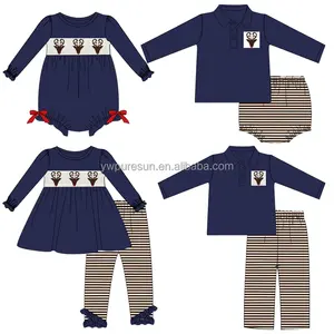 Puresun new designs fall/winter smock with French Knot cotton clothes boutique Children clothing baby kids clothing sets