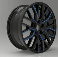 Jantes de voiture en alliage Flrocky 141267 18 20 pouces, finition noire usinée avec nouvelles conceptions bleues, jantes noires usinées avec ligne rouge