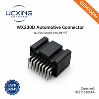 373116124AA WX-230 Adaptor Pria 16 Pin Sudut Kanan 90 Derajat Pitch 3.5mm 15A 12VDC Kontak Paduan Tembaga Persegi Panjang Otomotif