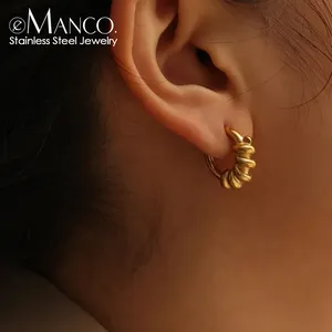 EManco Nuevos Pendientes de Aro Geométricos de Acero Inoxidable, Chapados en Oro de 18K, Elegantes y Exagerados, Joyería para Oreja de Mujer, Compromiso - Product Image 1