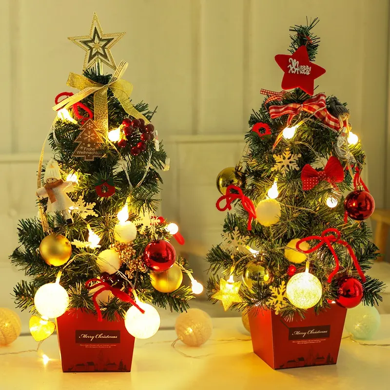 50cm 나무 기본 실내 홈 장식 장식 크리스마스 트리 미니 LED 조명 크리스마스 트리