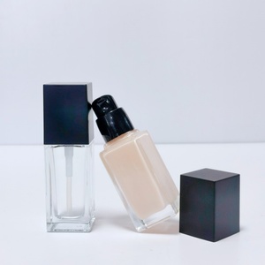 Custom Makeup 30ml Empty Square Cosmetic Packaging Transparent Frosted Liquid Foundation Glass <b>Bottle</b> With <b>Pump</b> - Product Image 3