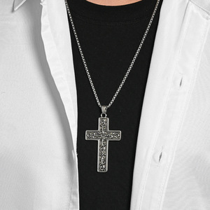 yunnique street style gothic vine cross necklace for men, niche literary retro <b>titanium</b> steel sweater <b>chain</b> pendant - Product Image 2