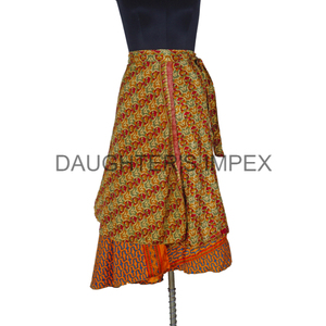 Falda Midi de seda de Estilo Vintage hecha a mano con decoración estampada, cintura elástica fruncida profunda, ropa de playa para festivales de verano - Product Image 3