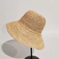 Topi Jerami Rafia Madagaskar Alami Rajutan Tangan Grosir untuk Wanita, Cocok untuk Pantai, Bepergian, dan Pelindung dari Sinar Matahari di Musim Panas