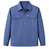 Veste de travail unisexe personnalisable bleue à revers, fermeture boutonnée, multi-poches, pour technicien industriel, usine, en polyester respirant