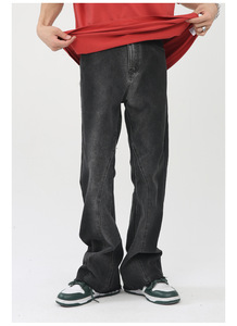 2022FW empilé jean hommes droit personnalisé jean <span class=keywords><strong>bleu</strong></span> foncé Streetstyle brut ourlet jean <span class=keywords><strong>pantalon</strong></span> - Product Image 3