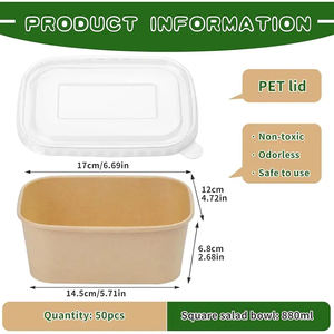 Venta al por mayor de cuencos <span class=keywords><strong>Kraft</strong></span> desechables ecológicos para el almuerzo embalaje de alimentos plato de ensalada de frutas cuenco de papel rectangular - Product Image 4