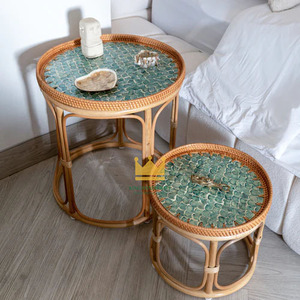 ชุดโต๊ะกาแฟและโต๊ะข้างเตียงหวายทำมือสไตล์ใหม่ ดีไซน์มินิมอล ท็อป MOP เฟอร์นิเจอร์ห้องนั่งเล่นจากเวียดนาม - Product Image 6
