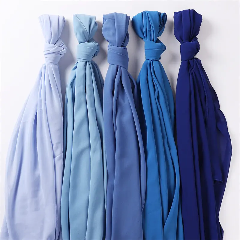 Sciarpa lunga malese all'ingrosso di colore solido sciarpa di scialle di Chiffon di perle di bolla di colore solido Hijab
