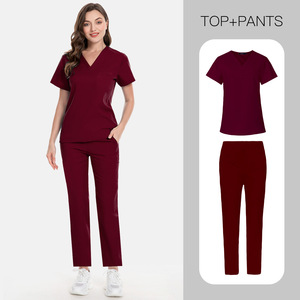 ชุดยูนิฟอร์มพยาบาลสำหรับห้องผ่าตัดในโรงพยาบาล ชุดยูนิฟอร์มพยาบาลแบบ unisex สำหรับผู้หญิงและผู้ชาย แขนสั้น คอวี ชุดสครับเสื้อและกางเกง - Product Image 4