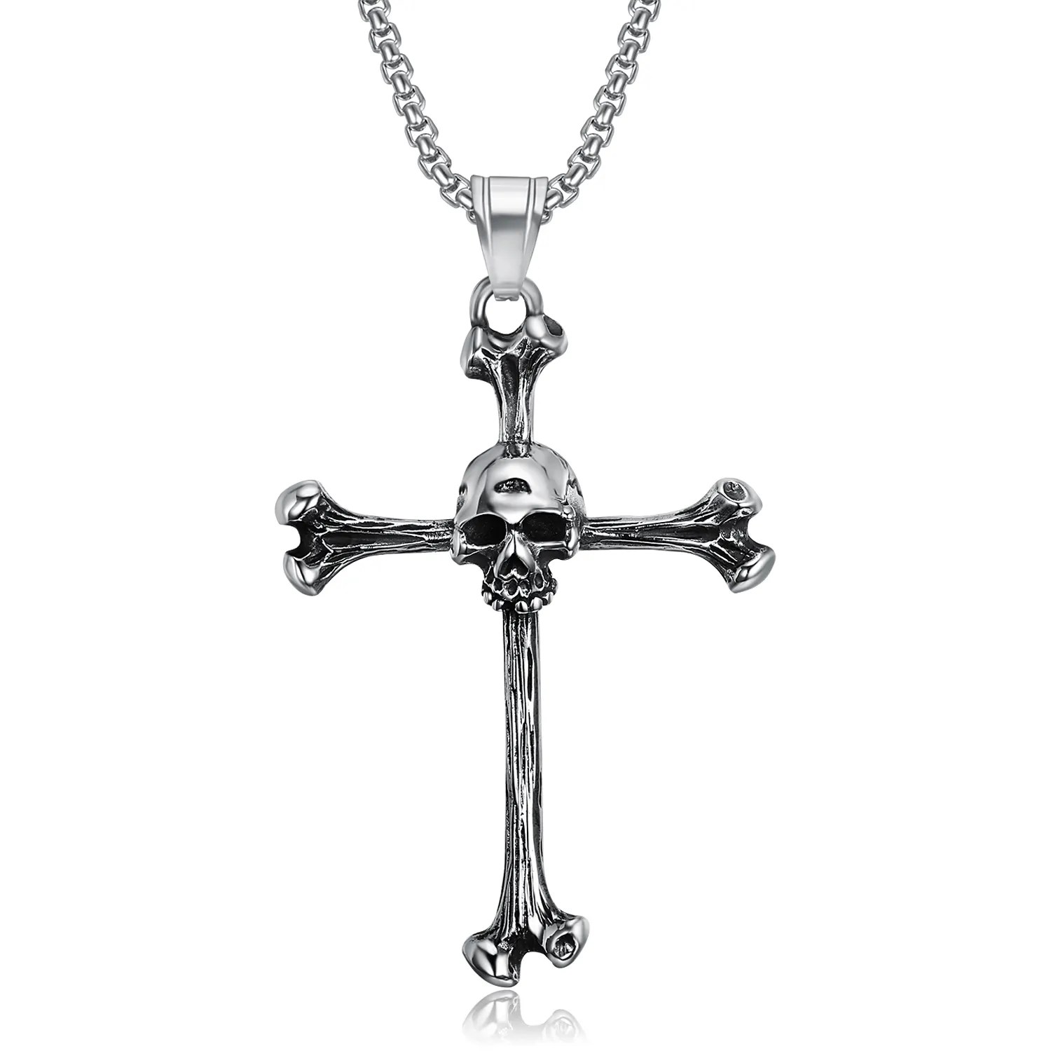 high quality stainless steel punk bikers gothic skulls bones cross necklace pendant pirate skeleton skull cross necklace charm