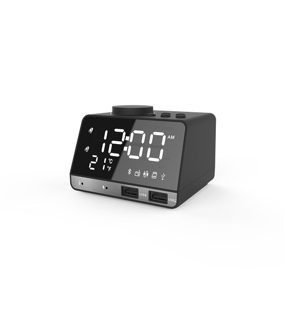 2025 High Quality Digital Classic Bedside Travel Portable Speakers New Blue Tooth Speaker QI Wireless Radio Alarm Clock FM Phone