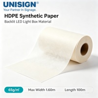 Rouleau de papier synthétique résistant aux déchirures Unisign 65 g/m² 1,6 m de large, papier synthétique HDPE imprimable UV pour boîte à lumière
