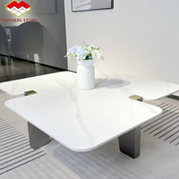 Table basse et de salle à manger en pierre frittée blanche, design pratique, meuble de salon moderne avec pieds en métal, plateau en pierre frittée, pour chambre et hall