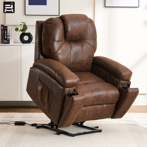 Yaşlılar için Modern Kahverengi Kumaş Döşemeli Metal Çerçeveli Sinema Koltuğu, Uzatılabilir Masaj ve Isıtma Özellikli, Kaldırılabilir ve Yatarlı Koltuk - Product Image 1