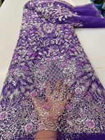 Tissu en dentelle française brodée de luxe NI.AI avec strass en cristal et sequins lourds, tissu en maille nigériane pour soirée