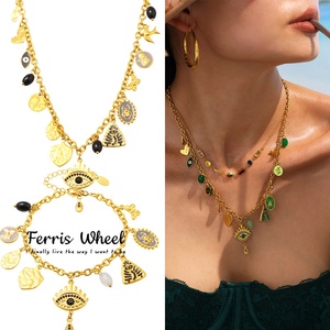 Chaînes en émail en acier inoxydable plaqué or, motif <span class=keywords><strong>Roue</strong></span> de la Fortune Œil du <span class=keywords><strong>Diable</strong></span>, bijoux transfrontaliers de luxe accessible et tendance, en stock - Product Image 2