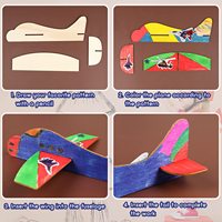LHJY En gros Avion en bois non fini à peindre soi-même pour enfants, jouet planeur à construire avec marqueurs et autocollants
