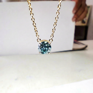 1Ctw Prong Setting Round Vivid <b>Blue</b> VVS1 Lab Grown Diamond Solitaire 18 Inches <b>Necklace</b> 18k Yellow Gold Birthday Gift for Her - Product Image 1